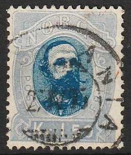 FRIMÆRKER NORGE | 1878 - AFA 33 - 1,50 kr. blå - Stemplet